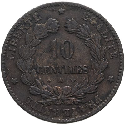 купить Франция 10 сантимов (centimes) 1873, знак монетного двора: "A" - Париж