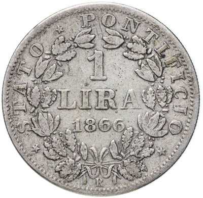 купить Папская область 1 лира (lira) 1866 Надпись "PIVS·IX·PON·" на аверсе