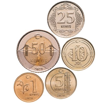 купить Турция набор из 5 монет 1, 5, 10, 25, 50 куруш 2020-2021