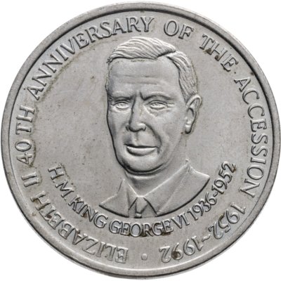 купить Тёркс и Кайкос 5 крон (crown) 1992 "40 лет правлению Королевы Елизаветы II - Король Георг VI"
