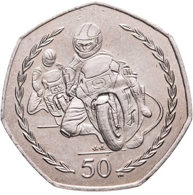 купить Остров Мэн 50 пенсов 1999 "Мотогонки "Tourist Trophy""