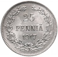Купить 25 пенни (pennia) 1917 S гербовый орёл без корон