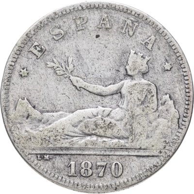 купить Испания 2 песеты (pesetas) 1869-1870, случайный год