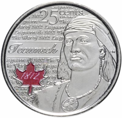 купить Канада 25 центов (cents) 2012 "Война 1812 года - Вождь Шайенов Текумсе" цветная