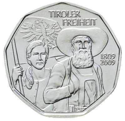 купить Австрия 5 евро 2009 "200 лет Тирольскому восстанию 1809 года"