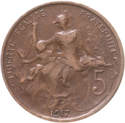 купить Франция 5 сантимов (centimes) 1917