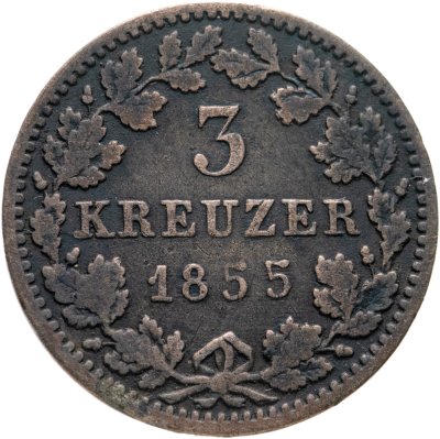 купить Германия, Великое Герцогство Гессен-Дармштадт 3 крейцера 1855
