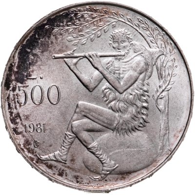 купить Сан-Марино 500 лир (lire) 1981 "2000 лет со дня смерти Вергилия, Буколики - игра на флейте"