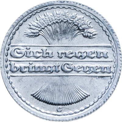 купить Германия (Веймарская республика) 50 пфеннигов (pfennig) 1922 G знак монетного двора "G" — Карлсруэ