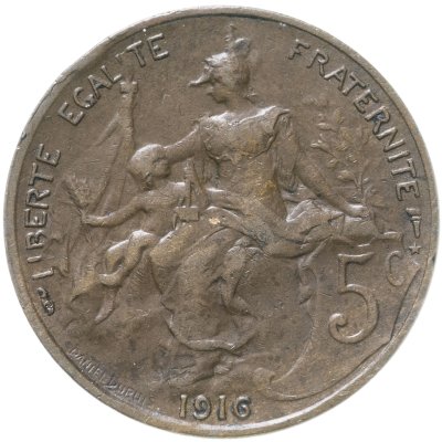 купить Франция 5 сантимов (centimes) 1916