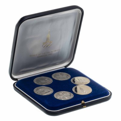 купить Набор из 6 монет 1 рубль 1977-1980 Proof "Советские памятные монеты" Олимпиада-80 в футляре