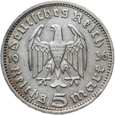 купить Германия, Третий рейх 5 рейхсмарок (reichsmark) 1936, без свастики