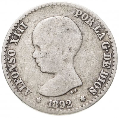купить Испания 50 сентимо 1892 год (Альфонсо XIII)