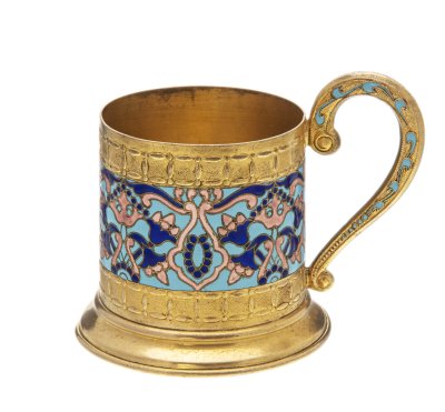 купить Подстаканник "Колокольчики" ("Танец"), латунь, эмали, золочение, Ленинградская ювелирная фабрика, СССР, 1955 г.