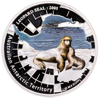 купить Австралия 1 доллар (dollar) 2005 "Австралийские Антарктические территории: Морской леопард" в футляре