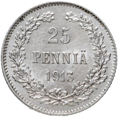 купить 25 пенни (pennia) 1913 S, монета для Финляндии