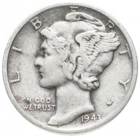 Купить США 10 центов (дайм, one dime) 1943 Mercury Dime D