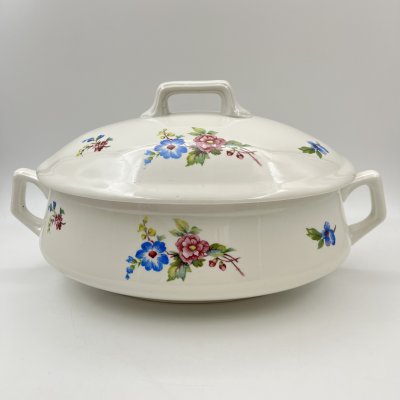 купить Супница (террина), украшенная цветочным декором, фарфор, деколь, Дулевский фарфоровый завод (Дулёво), СССР, 1952-1964 гг.