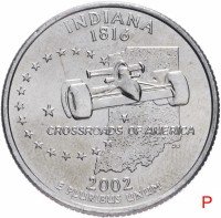 Купить США 1/4 доллара (квотер, 25 центов) 2002 P "Штат Индиана"