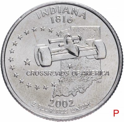 купить США 1/4 доллара (квотер, 25 центов) 2002 P "Штат Индиана"