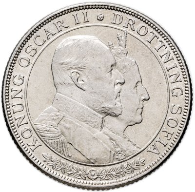купить Швеция 2 кроны 1907 "50 лет свадьбе Короля Оскара II и Леди Софии"