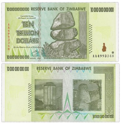 купить Зимбабве 10000000000000 (10 триллионов) долларов 2008 серия АА Pick 88