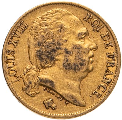купить Франция 20 франков (francs) 1824 с портретом императора Луи XVIII