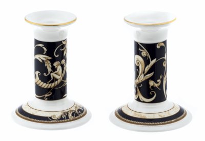 купить Парные подсвечники , фарфор, деколь, золочение, мануфактура "Wedgwood", Великобритания, 2000-2020 гг.