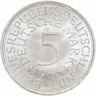 купить Германия 5 марок, 1966 Отметка монетного двора: "G" - Карлсруэ