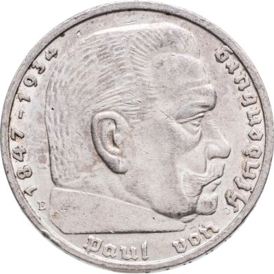 купить Германия 5 рейхсмарок 1936 E орёл без свастики, Пауль фон Гинденбург