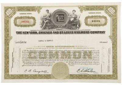 купить Акция США THE NEW YORK, CHICAGO AND ST. LOUIS RAILROAD COMPANY, 1959 г.