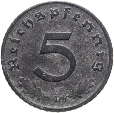 купить Германия, Третий рейх 5 рейхспфеннигов (reichspfennig) 1943, знак монетного двора: "D" - Мюнхен