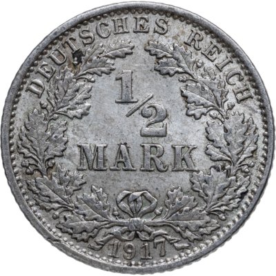 купить Германия 1/2 марки (mark) 1917 Знак монетного двора: "G" - Карлсруэ