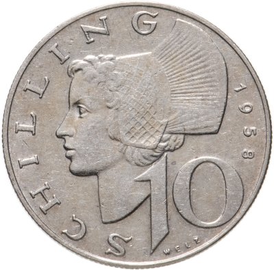 купить Австрия 10 шиллингов (shillings) 1958