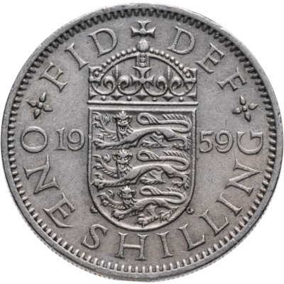 купить Великобритания 1 шиллинг (shilling) 1959, Английский герб - 3 льва внутри коронованного щита