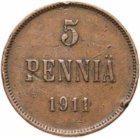 Купить 5 пенни (pennia) 1911, монета для Финляндии