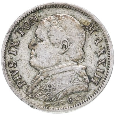 купить Папская область 1 лира (lira) 1869 Надпись "PIVS·IX·PON· M·A·XXIII" на аверсе