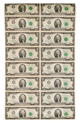 купить США 2 доллара 1976 (Pick 461) F- Атланта Лист из 16 неразрезанных бон *-Серия замещения