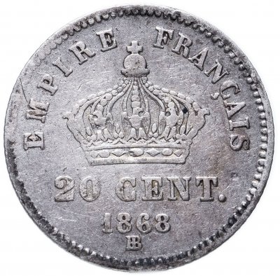 купить Франция 20 сантимов (centimes) 1868 BB знак монетного двора: "BB" - Страсбург