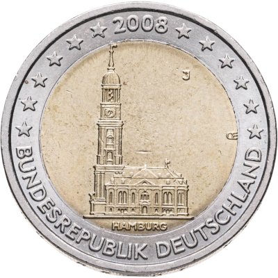 купить Германия 2 евро (euro) 2008 "Федеральные земли Германии - Церковь св. Михаила, Гамбург", знак монетного двора: "J" - Гамбург