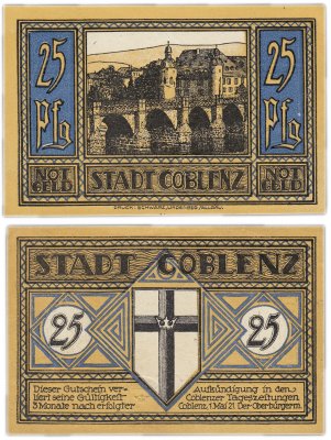 купить Германия (Рейнская провинция: Кобленц) 25 пфеннигов 1921 (233.1/B1) "Мост через реку Мозел"