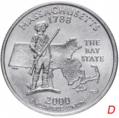 купить США 1/4 доллара (квотер, 25 центов) 2000 D "Штат Массачусетс"