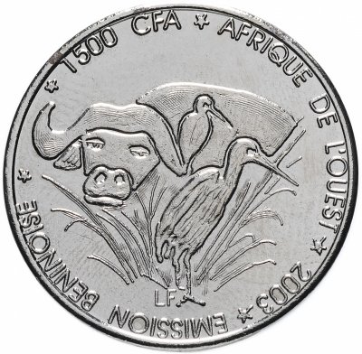 купить Бенин 1500 франков (francs) 2003 "Африканский буйвол"