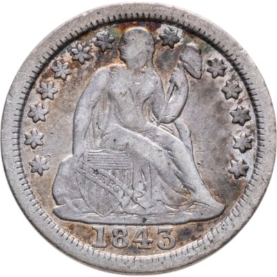 купить США 10 центов (дайм, one dime) 1843"Seated Liberty Dime" Без отметки монетного двора