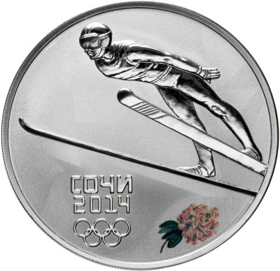 купить 3 рубля 2014 СПМД Proof "XXII Зимняя Олимпиада в Сочи - Прыжки на лыжах с трамплина" с сертификатом