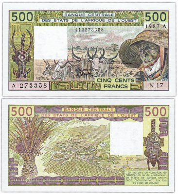 купить Кот-д'Ивуар (Западная Африка) 500 франков 1987 (Pick 106Аk) Литера A
