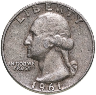 купить США 25 центов (квотер, 1/4 доллара, quarter dollar) 1961 D