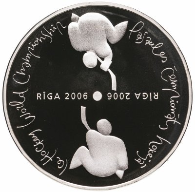 купить 1 лат (lats) 2005 Proof "Чемпионат мира по хоккею - Рига 2006" Латвия