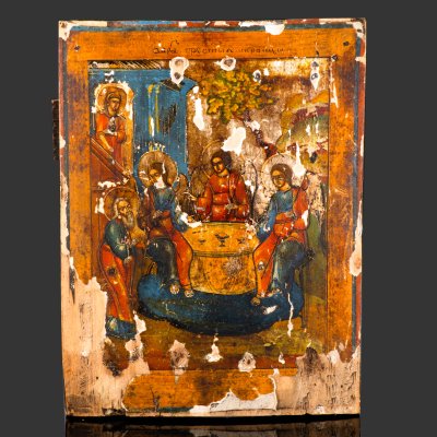 купить Икона "Троица Ветхозаветная", дерево, темпера, Российская империя, 1850-1910 гг.