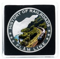 Купить Либерия 5 долларов 2011 "История железных дорог - поезд Flam line", в футляре с сертификатом